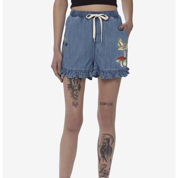 Her Universe Pants - Disney Peter Pan Tinker Bell Denim Ruffle Shorts